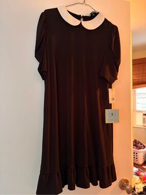 CeCe Black Midi Dress with White Peter Pan Collar